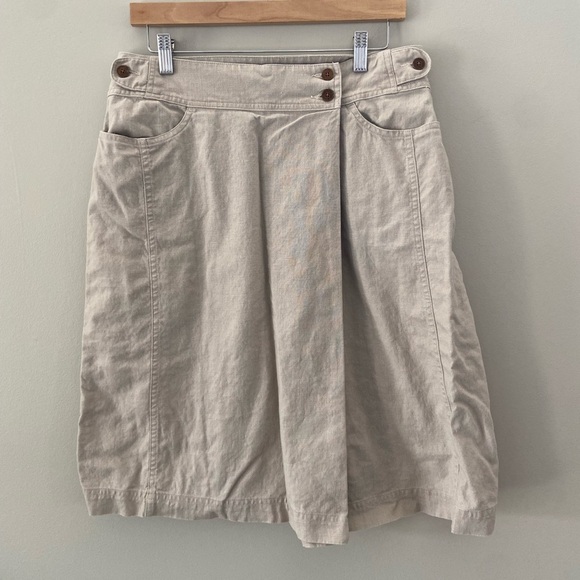 Woolrich Dresses & Skirts - Woolrich Y2K Linen Cotten Khaki Side Button Midi Skirt